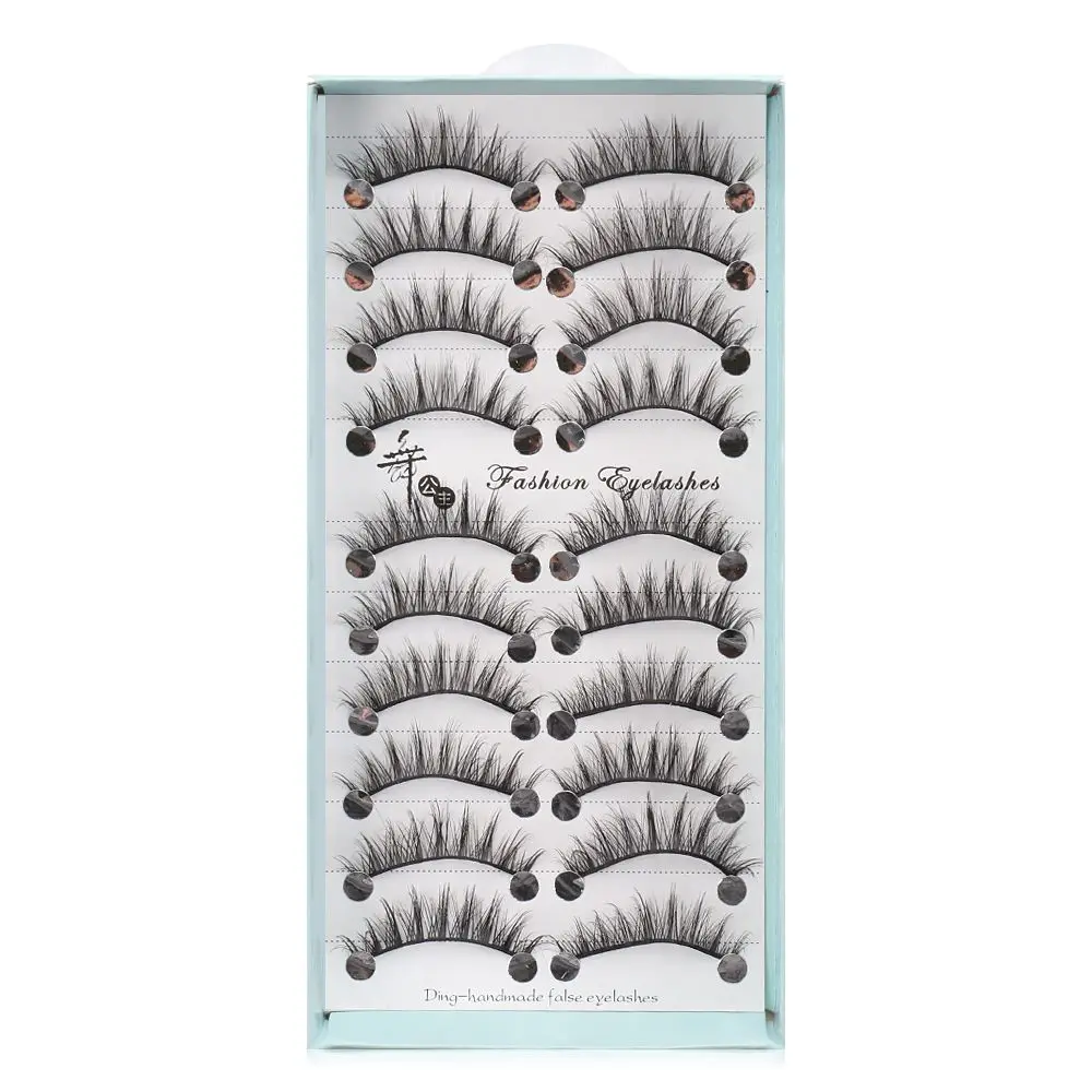 10쌍 아이 메이크업 도구 크로스 숏 볼륨 속눈썹 부드럽고 풍성한 인조 속눈썹 6D 인조 밍크 헤어 내추럴