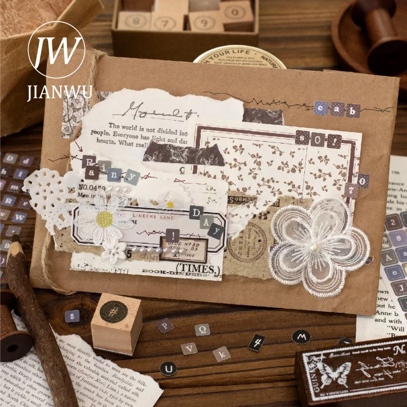 JIANWU Vintage Number Letter Label Landscape Material Collage Scrapbooking Sticker Creative DIY Journal Stationery - view 4