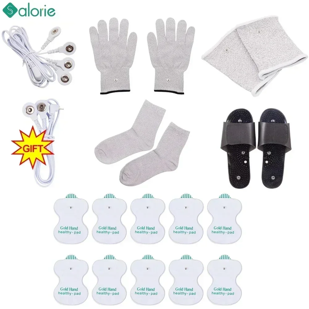 Conductive Silver Fiber TENS/EMS Electrode Therapy Gloves + Socks + Wrist Pads Electrotherapy Unit for Phycical Therapy