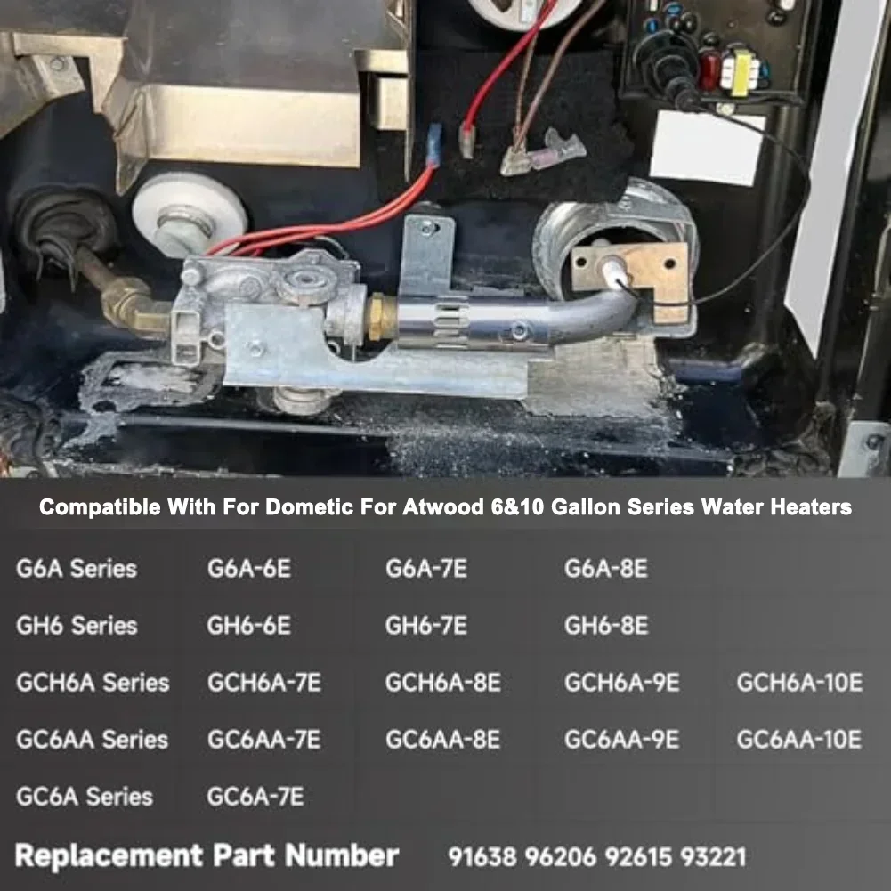 Water Heater Burner Tube Assembly for Dometic and For Atwood 6 and 10 Gallon Tanks with Adjustable Air Shutter
