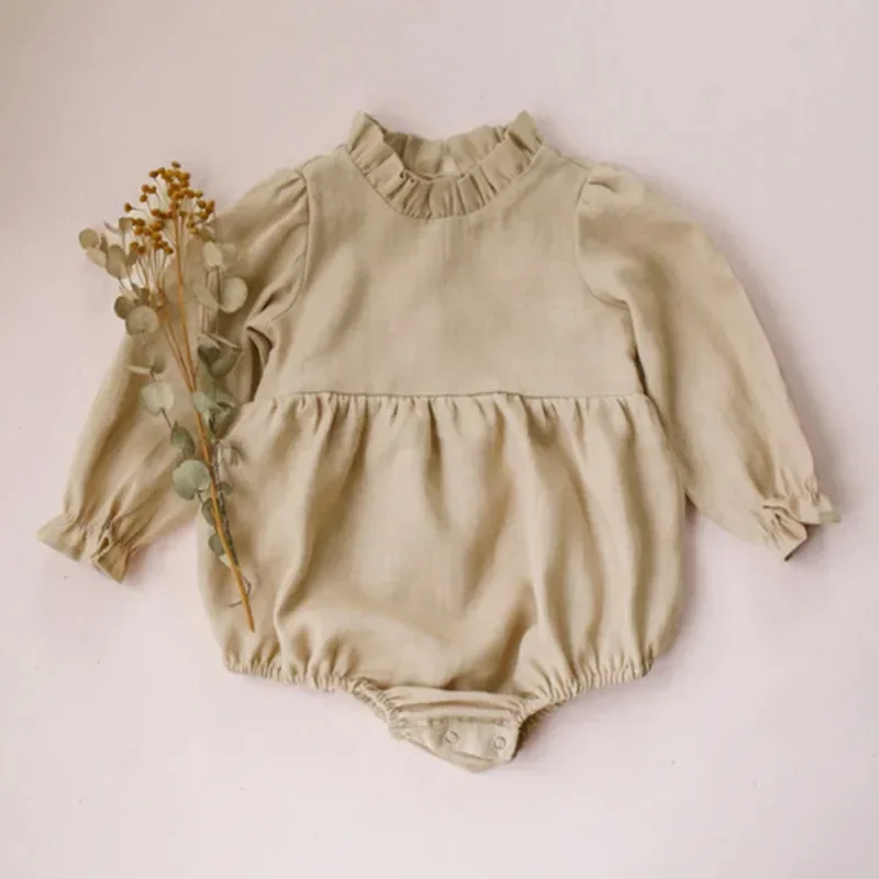 Spring Fall Newborn Infant Romper Baby Girl Long Sleeve Cotton Linen Bodysuit Jumpsuit Baby Clothing for 3-24Months