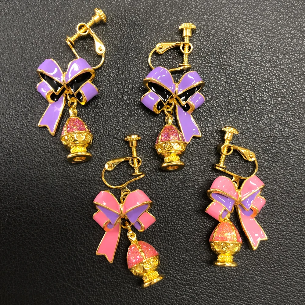 

Anime Magic Girls Ear Clip Kaname Madoka Kaname Madoka Cosplay Women kawaii Bow Tie Stud Earring Party Costume Jewelry Gifts