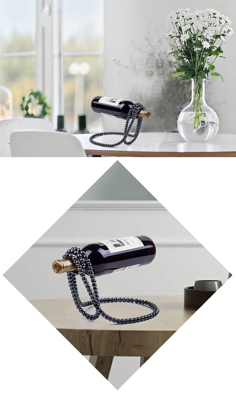 HQ Creative Pearl Necklace Wine Rack Luxury Magic Metal Resin Hanging Suspension Wine Bottle Holder Rack Home Desktop Decoration