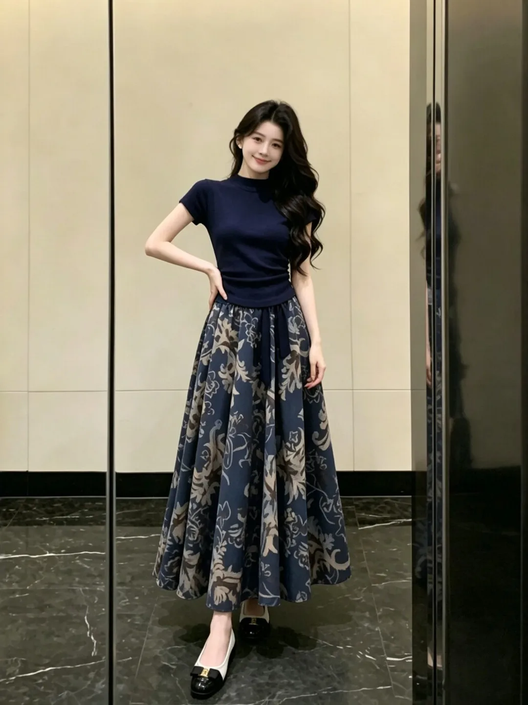 

Elegant Summer Outfit Set Unique Beautiful Top Half-Skirt Stylish Two-Piece Set Comfortable Cotton Floral Print Gentle Style