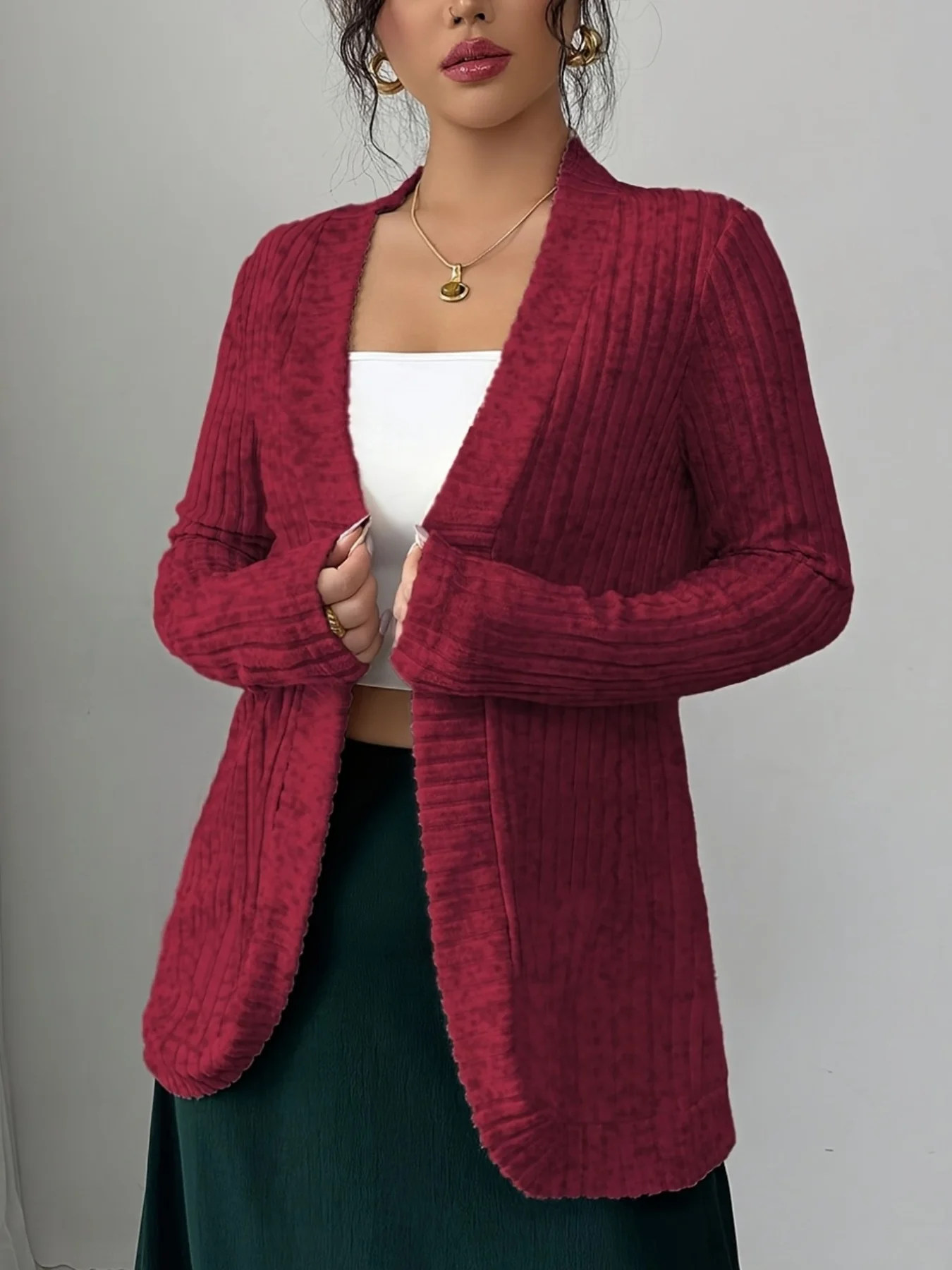 2025 autumn and winter new fashionable and versatile pit stripe brushed solid color casual cardigan jacket