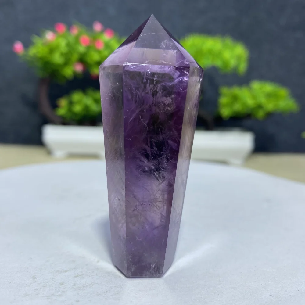 Natural Amethyst Wand Column Hexagonal Energy Stone Obelisk Crystal Tower for Chakra Reiki Healing Spiritual Home Decor