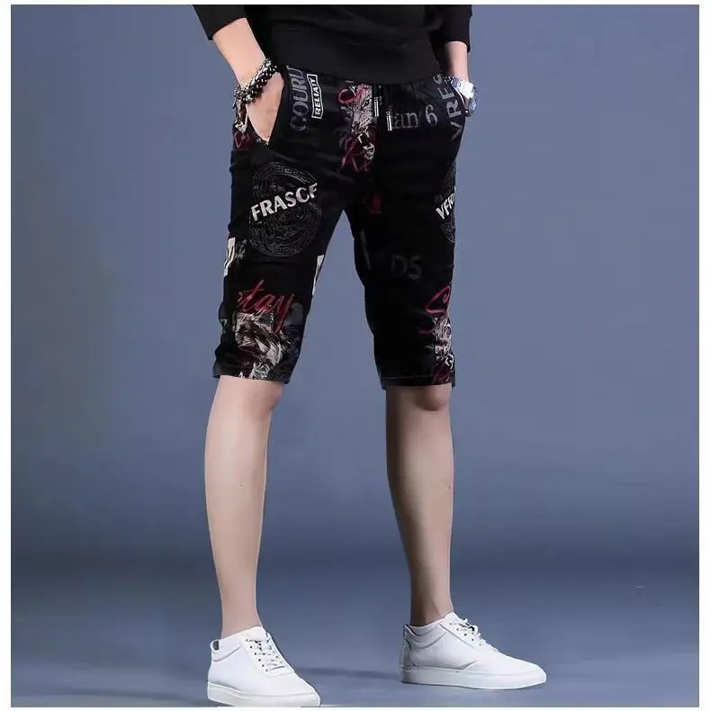 Summer thin digital printing casual five-point pants men's new slim-fitting versatile sweatpants men