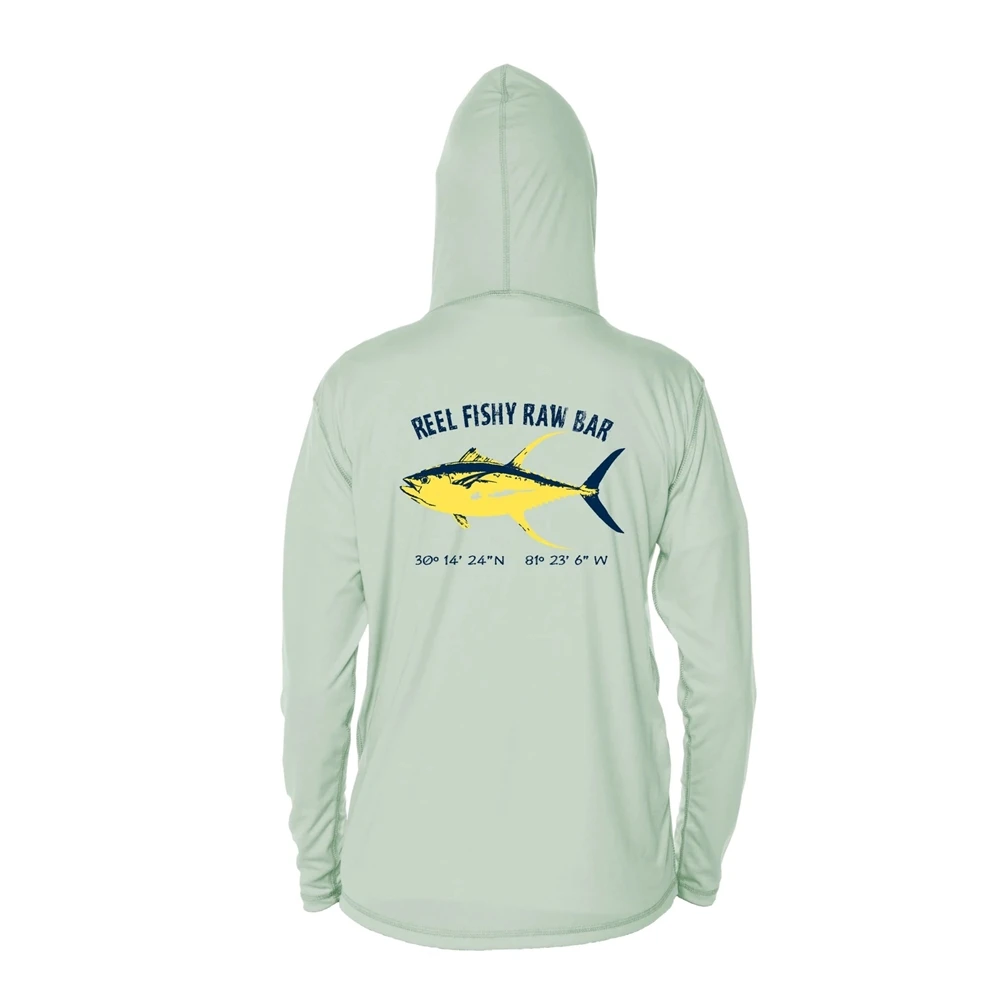 

Reel Fishy Apparel Men Fishing T Shirt Long Sleeve Jersey UV Hooded Sun Protection Upf 50 Breathable Tops Gear Angling Clothing