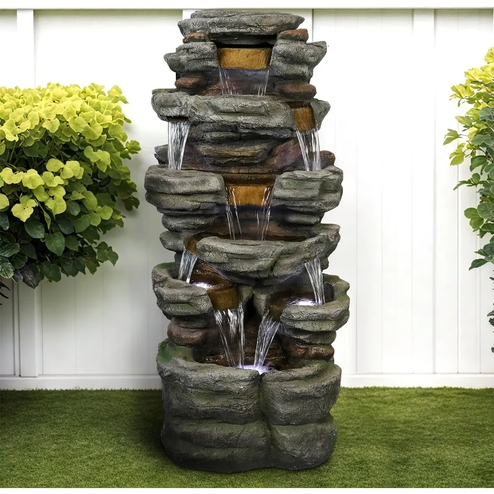 47.2 نافورة مياه خارجية عالية المتتالية مع أضواء LED - نوافير وشلالات كبيرة من الراتنج الخارجية