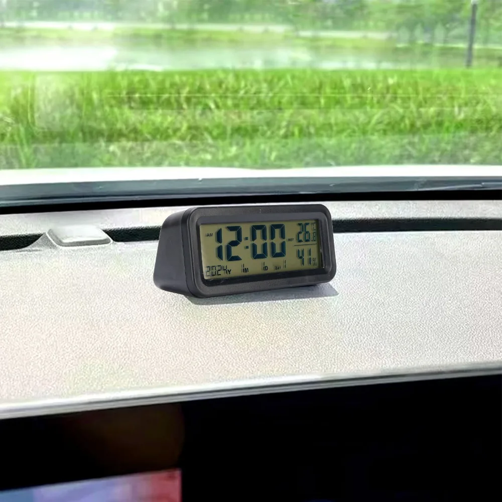Automatic Backlight Car Dashboard Clock Calendar Display Solar and USB Charging Luminous Electronic Clock Adhesive