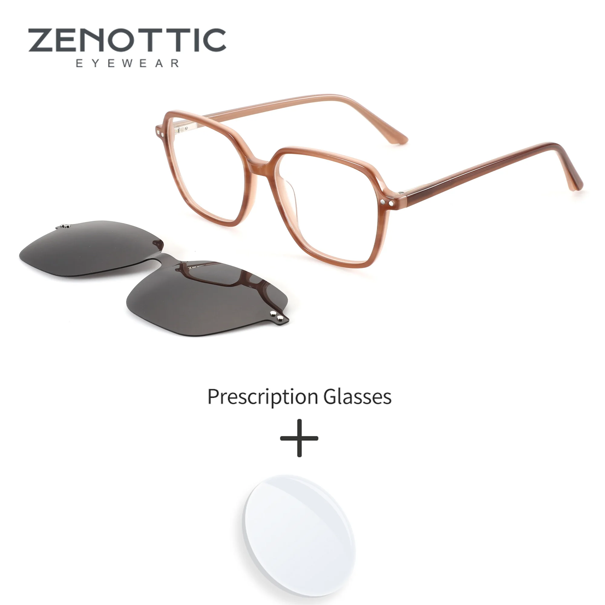 ZENOTTIC Clip On For Women S Size Octagonal Acetate Optical Prescription Glasses Myopia Reading Blue Light Filter Eyeglasses