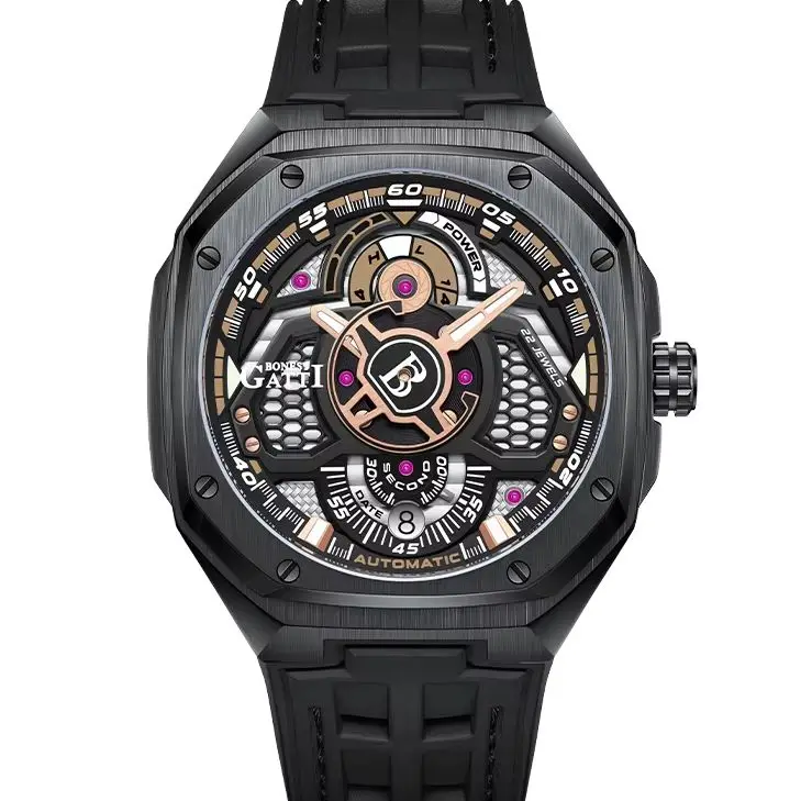 

BONEST GATTI Men Automatic Watch Square Mechanical Wristwatch Waterproof Sapphire Mirror Luminous Power Reserve Indictor Date
