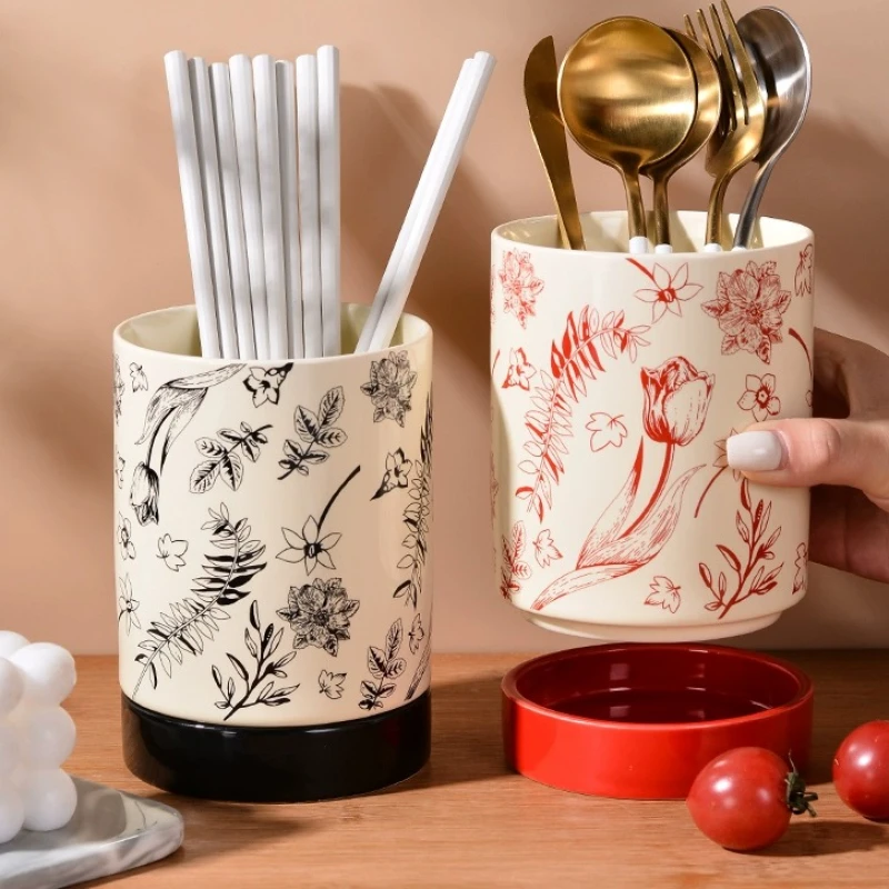 

Specially Beautiful Chopstick Holder 2025 New High-end Feel Countertop Drain Ceramic Household Storage Chopstick Holder
