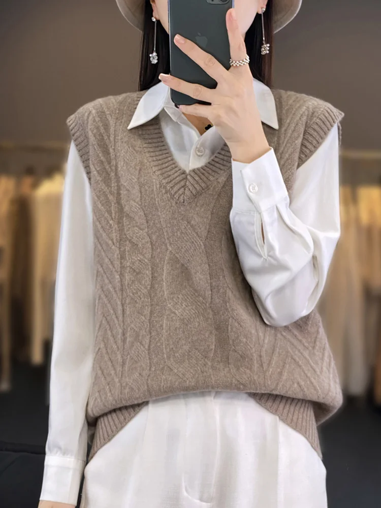 ฤดูใบไม้ผลิใหม่ฤดูใบไม้ร่วงผู้หญิงเสื้อขนสัตว์ V คอ Twist ดอกไม้เสื้อกันหนาว Pullovers 100% Merino ขนสัตว์เสื้อถักเสื้อกั๊ก Tops