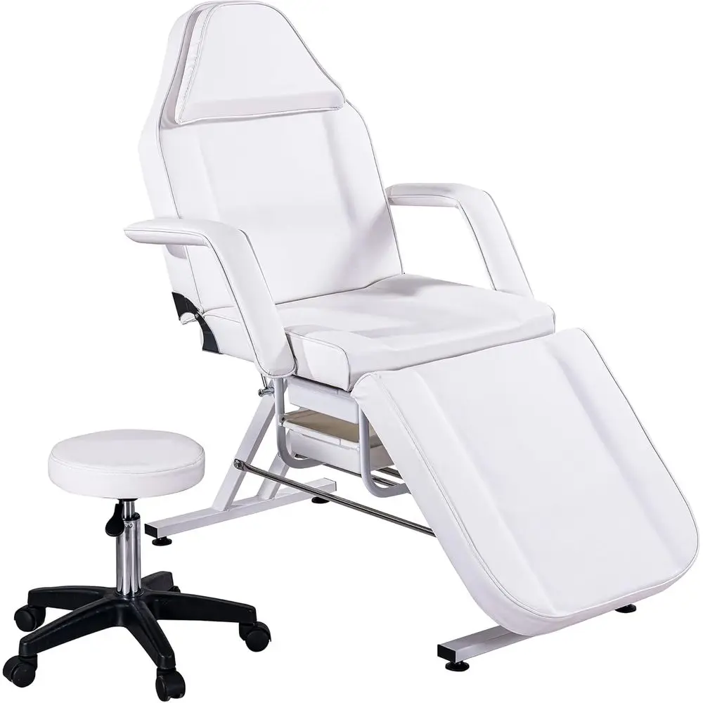 

Dual-Tray Massage Bed with Tattoo Chair, Hydraulic Esthetician Table, 3-Section Facial Bed, White Adjustable Beauty Equipment