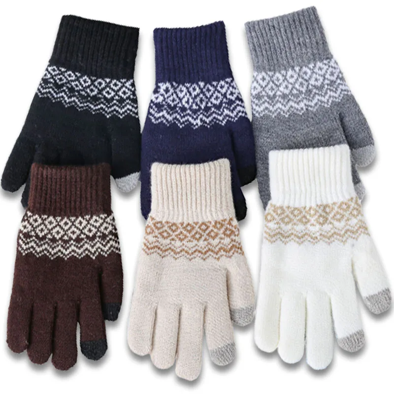 

Women Men Wool Knitted Winter Glove TouchScreen Warm Stretch Mittens Imitation Wool Full Finger Guantes Crochet Luvas Thicken