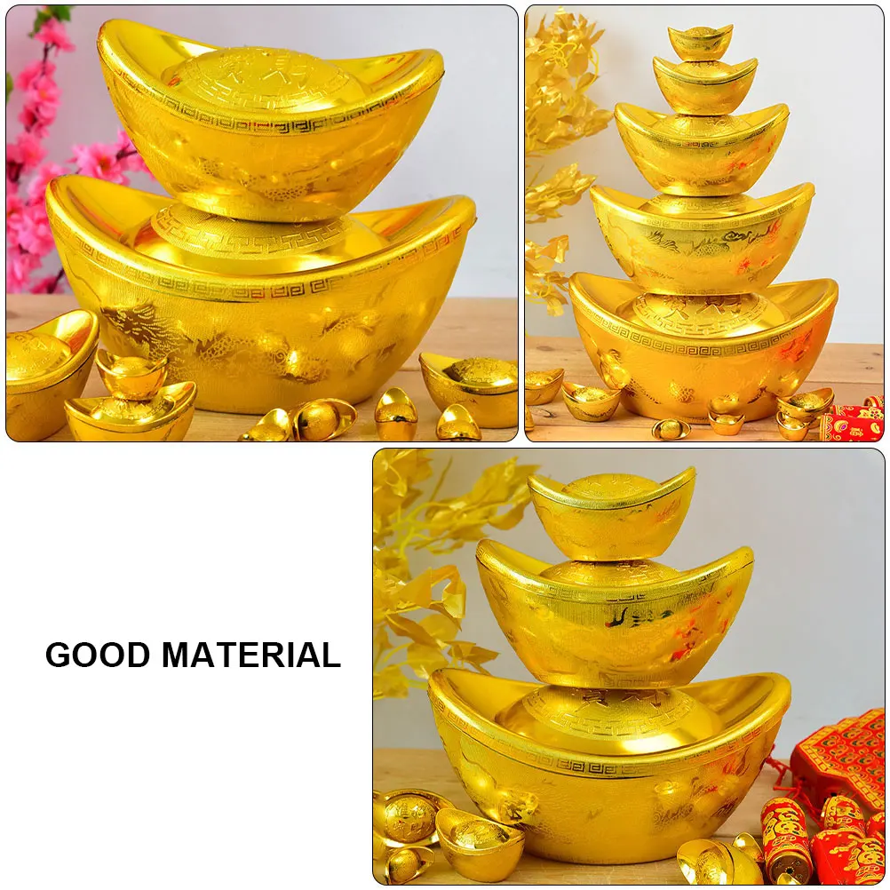 

6pcs Decor Artificial Gold Ingot Premium Plastic Desktop Decor For New Year Home Office Decoration Eco-Friendly Gold Ingot