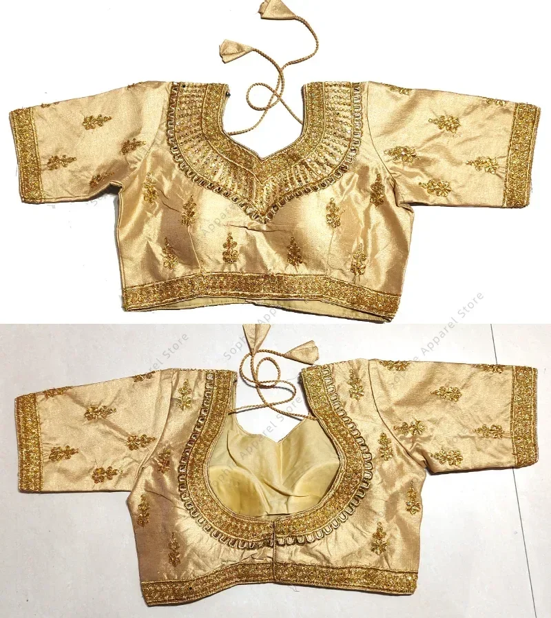 Traditional Indian Clothing Sari Tops Women Blouse Summer Gold Thread Embroidery Pakistani Clothes Saree Shirt India - view 2