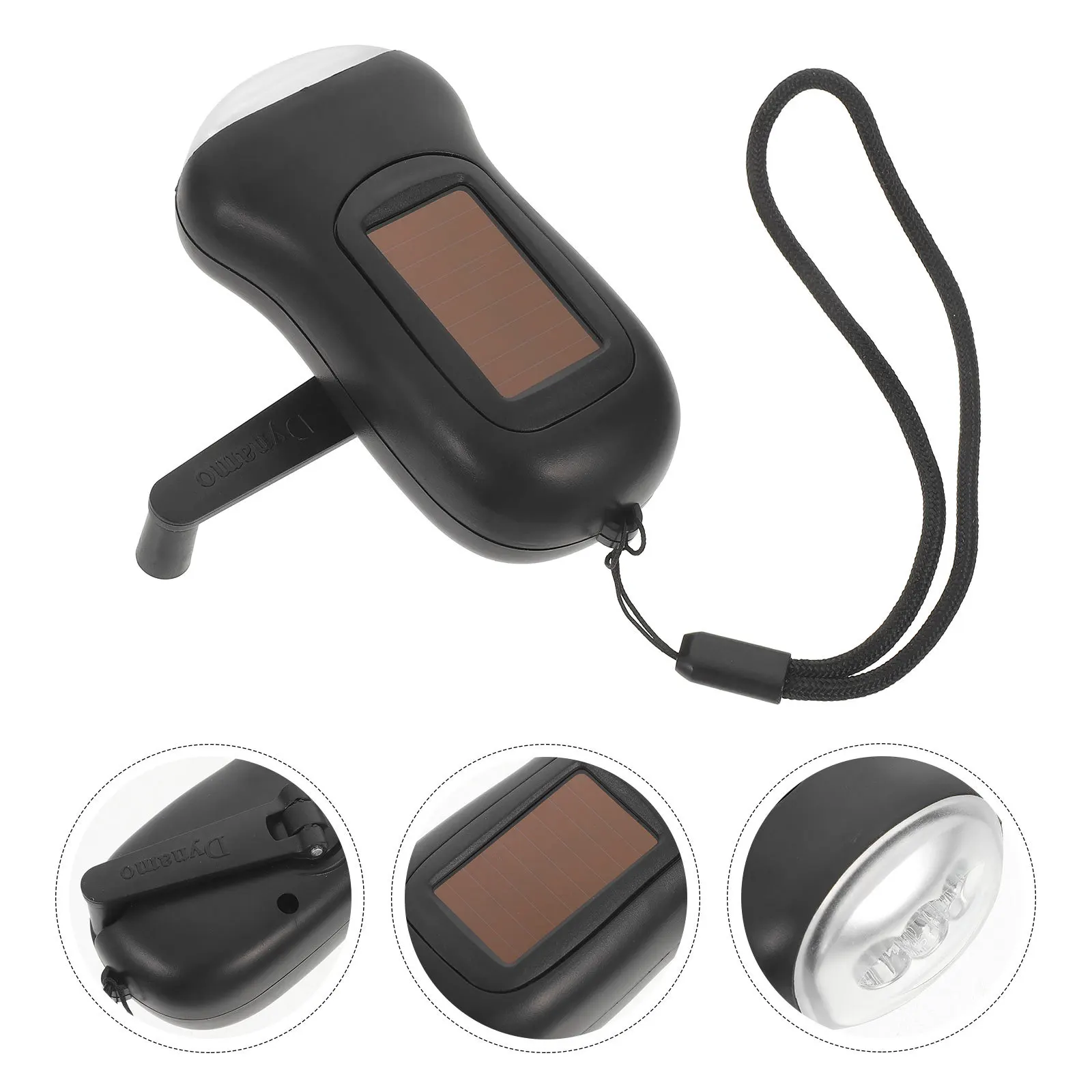

Windup Flashlight Solar Power Hand Crank Emergency for Camping Charge Black Abs Small