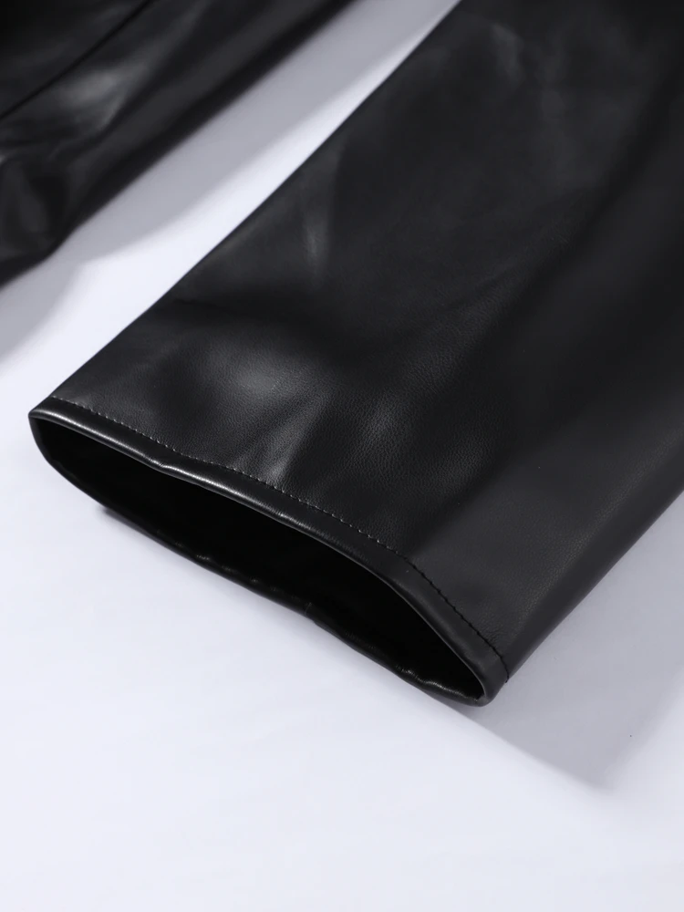Damen Kunstlederjacken mit Stehkragen, Froschknöpfen und Gürtel, Streetwear, Langarm, Einreihig, Lockere Oberbekleidung – Detail 10