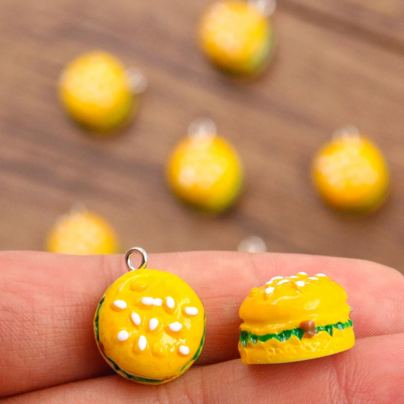 10Pcs 17*20mm Cute Resin Hamburger Sandwich Charms Pendants Patch For DIY Earrings Key Chains