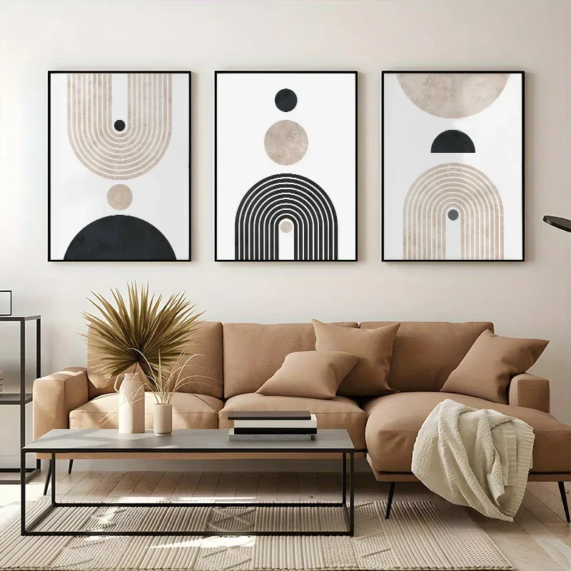 Black Beige Several Graphic Round Arch Canvas Painting Nordic Abstract Print Posters for Modern Living Room Wall Art Home Decor