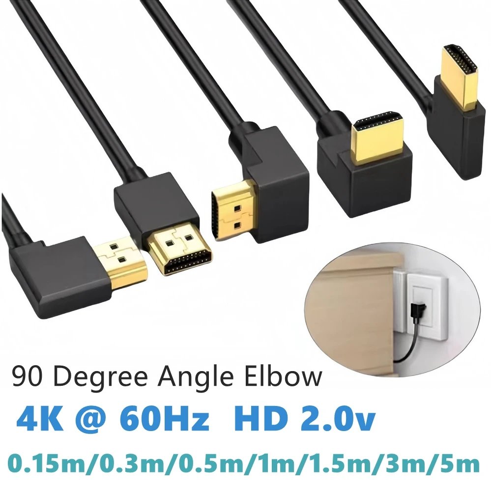 Hdmi 2.0v 90 ângulo adaptador duplo cotovelo cabo de vídeo macho 4k 1080p 3d para hdtv xbox ps3 computador cabo hdmi tv caixa hdmi switcher