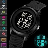 Skmei Women's Wristwatch Fashion Silicone Strap 50M Waterproof Swimming Sports Stopwatch LED Light Digital Ladies Watches