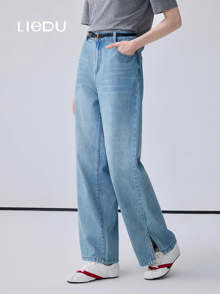 LIEDU Office Casual Commuter Women High Waist Wide Leg Work Jeans Plus Size Loose Sports Trousers Summer Elegant Daily Outfit