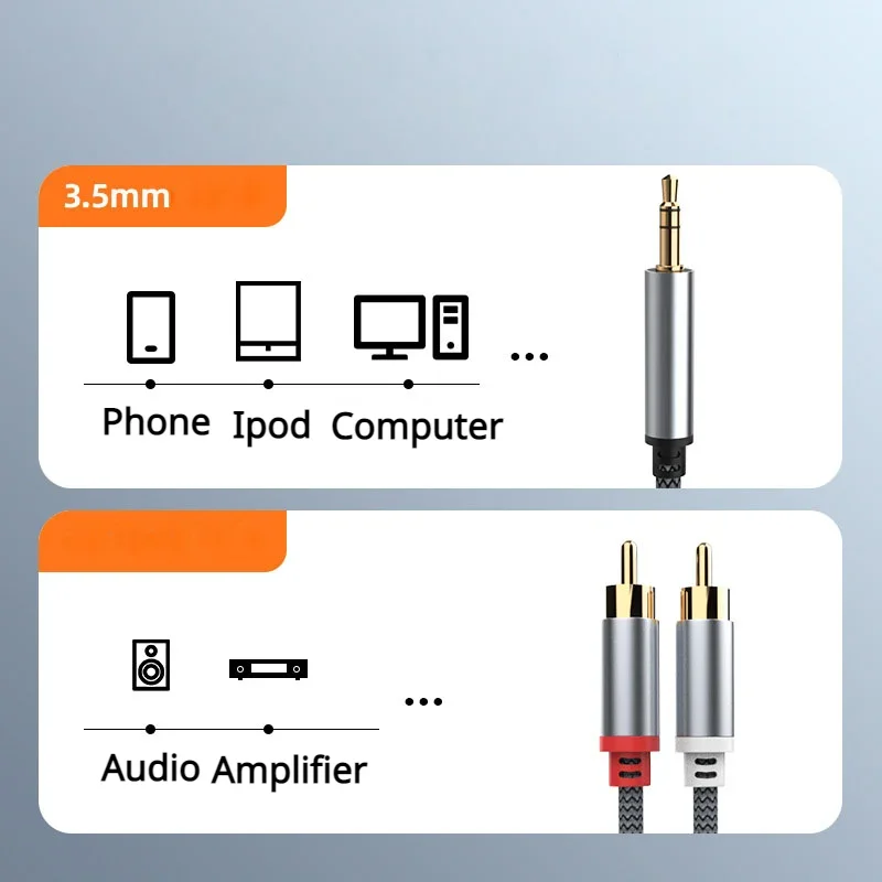 DREMAKE kabel RCA Jack 90% ekranowany 3.5 do kabel Audio RCA 3.5mm do 2RCA męski y-splitter na PC odtwarzacz DVD głośnik do telefonu
