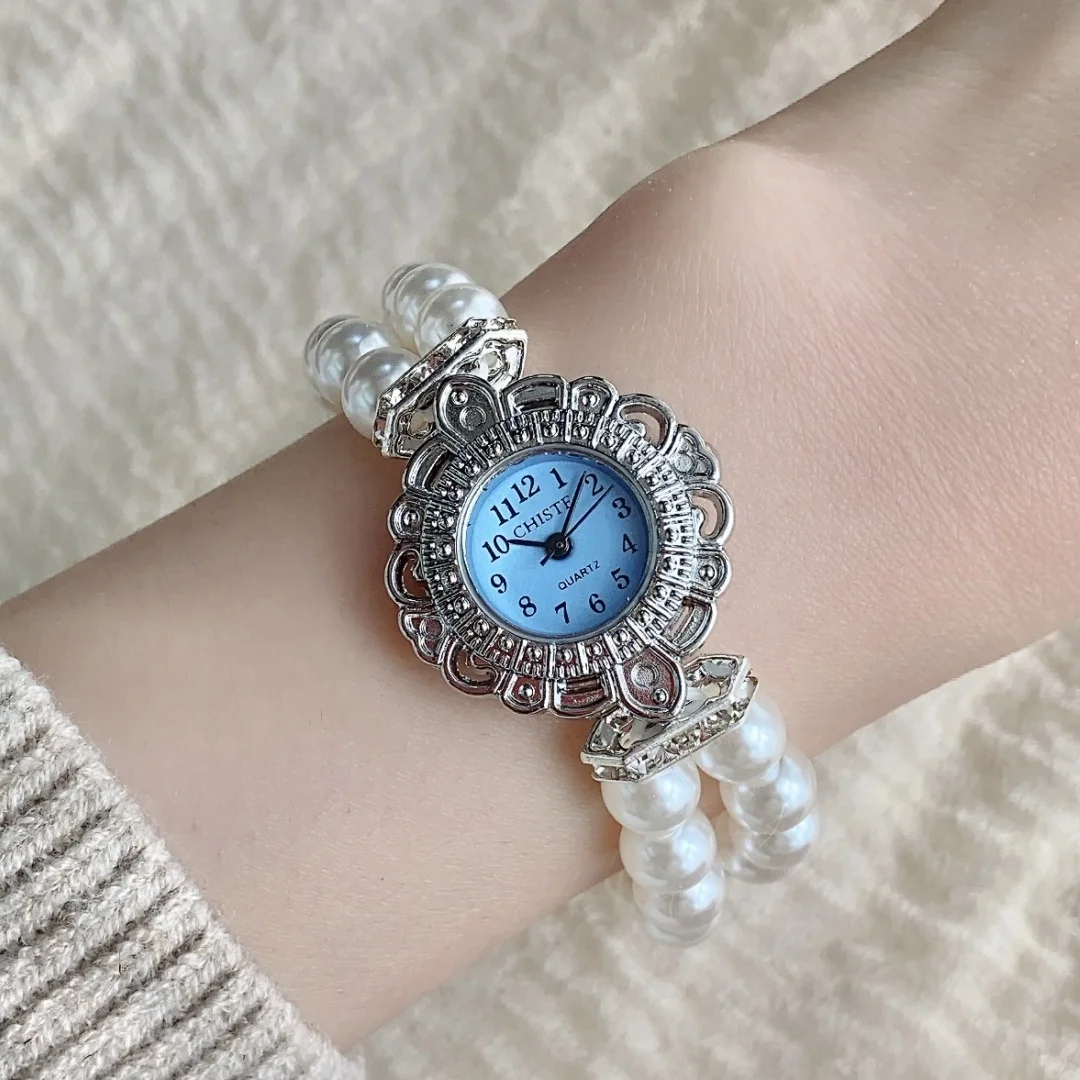 Women Watch Pearl String Strap Bracelet Jewelry Wrist Watch Fashion Simple Style Quartz Wristwatch Female Clock