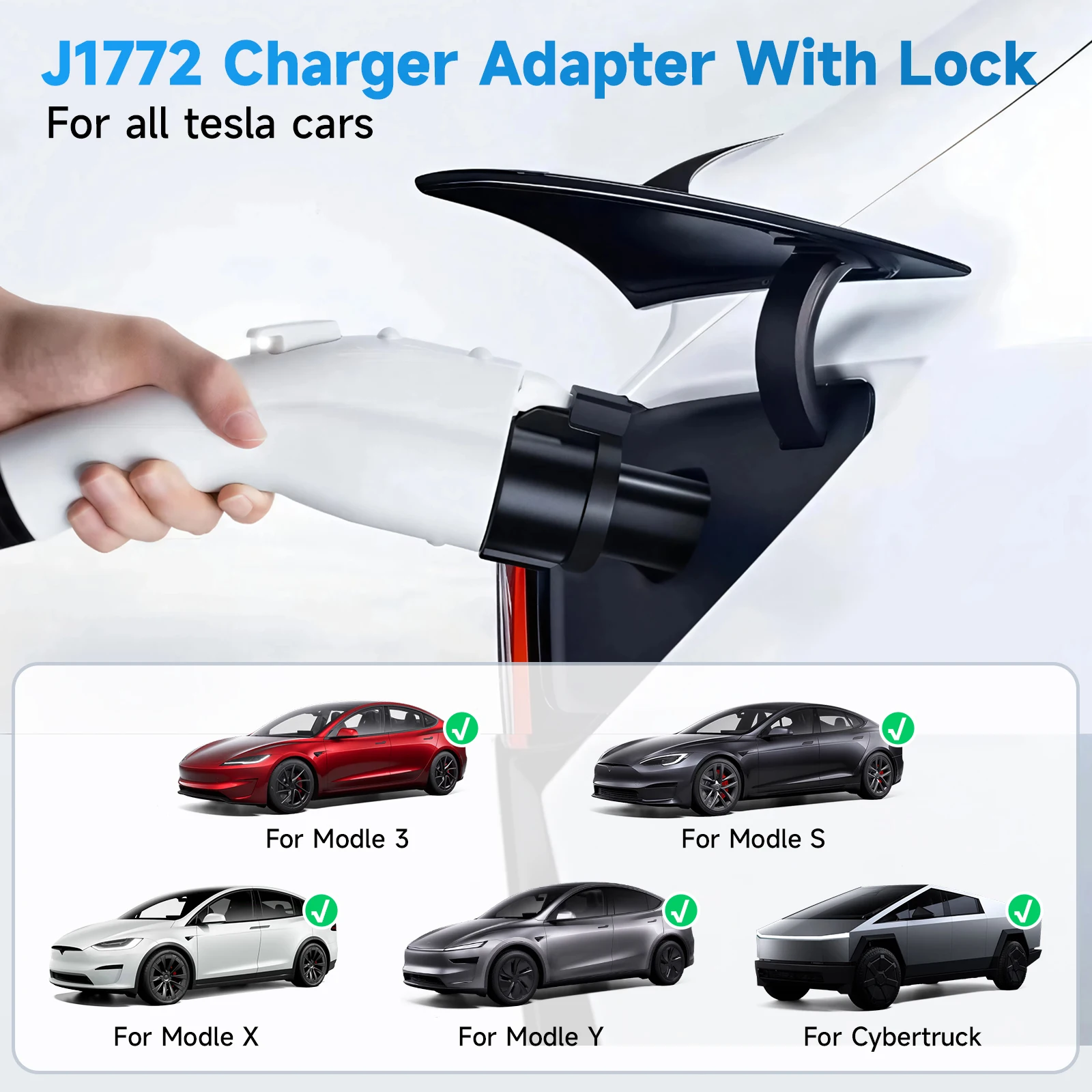 Adaptador EV para vehículo eléctrico para convertidor tipo 1 a TESLA J1772 a conector de cargador EV Tesla para accesorios de coche eléctrico