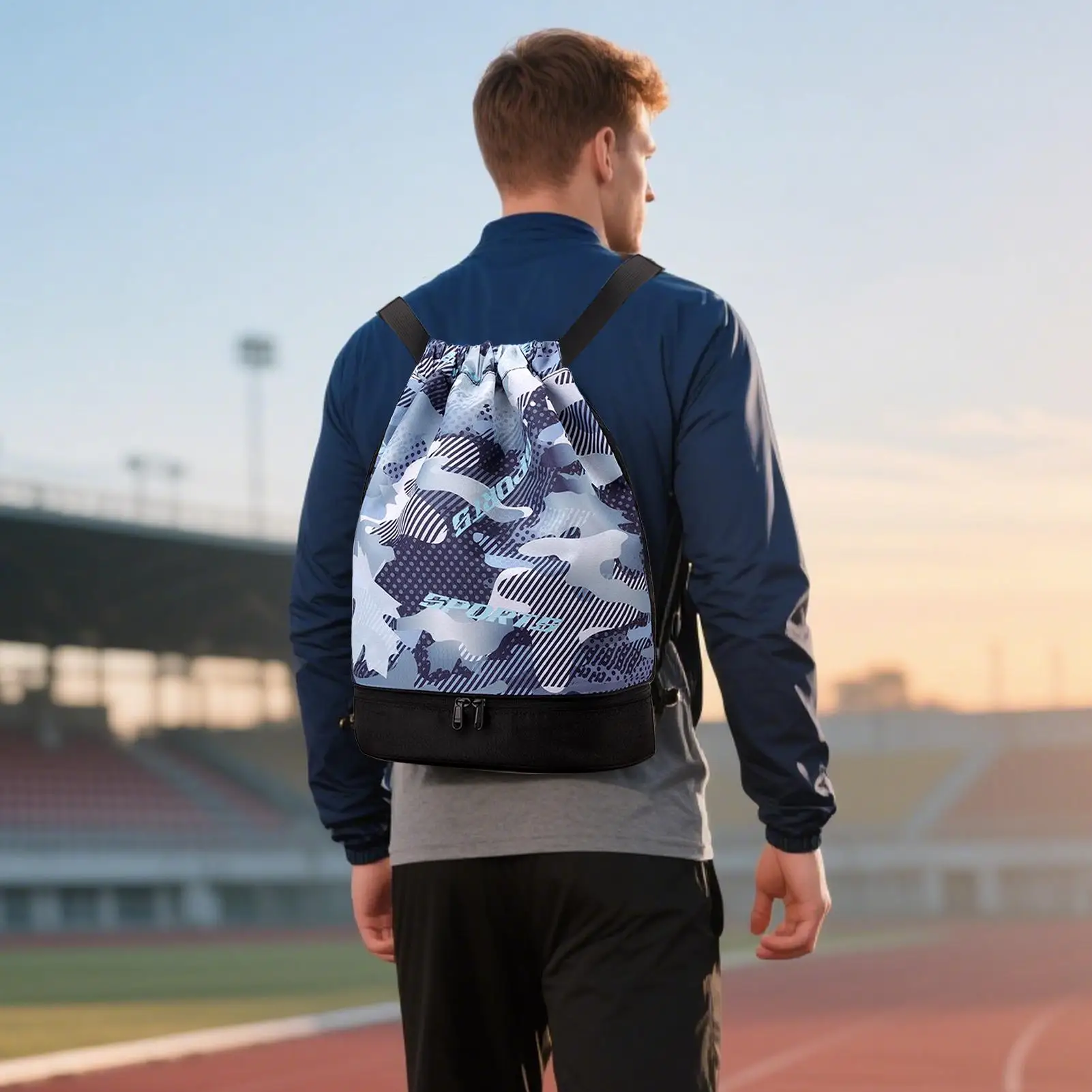 Gym Drawstring Bags Dry Wet Separated Gym Backpack Sports String Bag For Workout Camping Hiking Beach Swimming Dancing Soccer