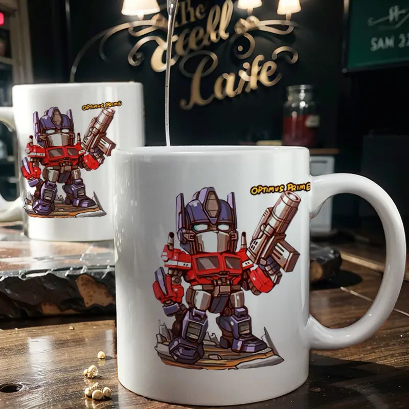 Transformers Optimus Prime Ceramic Cup Q Version Printed Breakfast Cup High Temperature Resistant Home Water Cup Holiday Gift