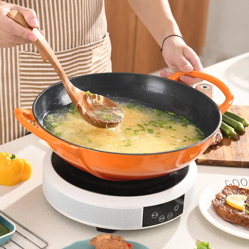 Coral Orange Gradient Enamel Cast Iron Pot Double Ear Handle Soup Pot Household Multifunctional Wok Pan Braising Cooking Pots