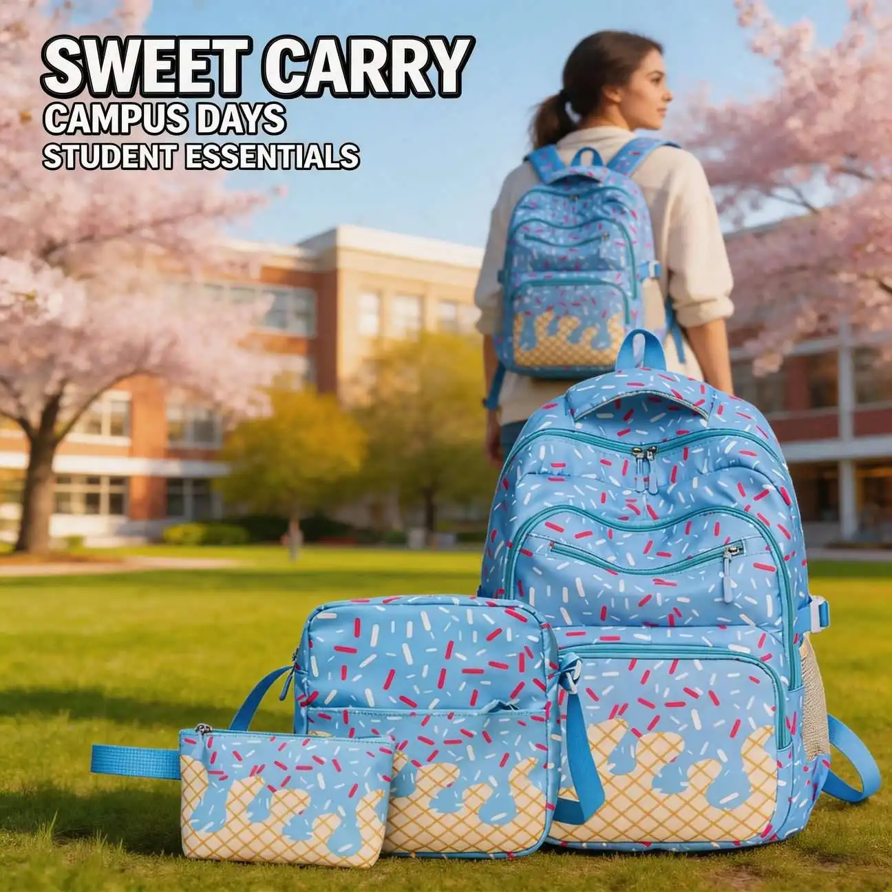 Classic Pcs Set Casual Cute Backpack Crossbody Bag Storage Bag 3-Piece Set for Weekend Trip