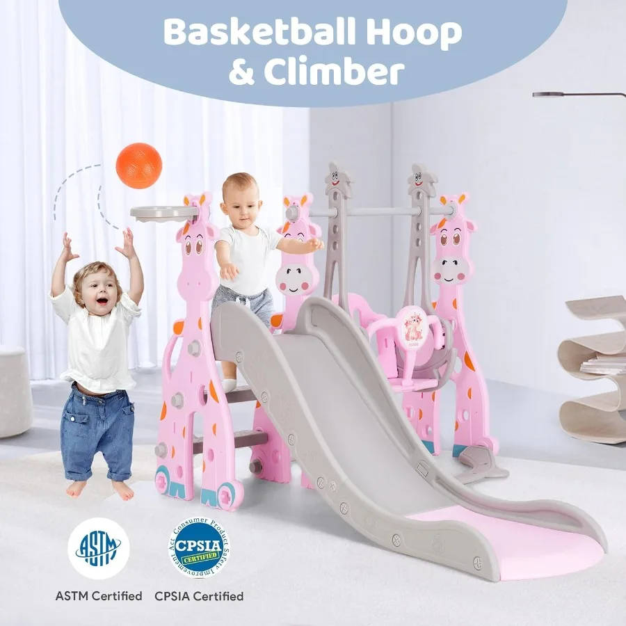 Set di scivoli e altalena per bambini 4 in 1 Scivolo per bambini per età 1836 mesi Set da gioco per scivoli per bambini per interni ed esterni con palla da basket Cl