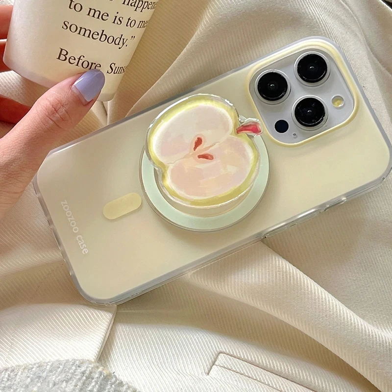 الكورية لطيف التفاح الأخضر ل Magsafe الهاتف المغناطيسي Griptok قبضة توك حامل آيفون 17 سامسونج حامل شحن لاسلكي قابل للطي