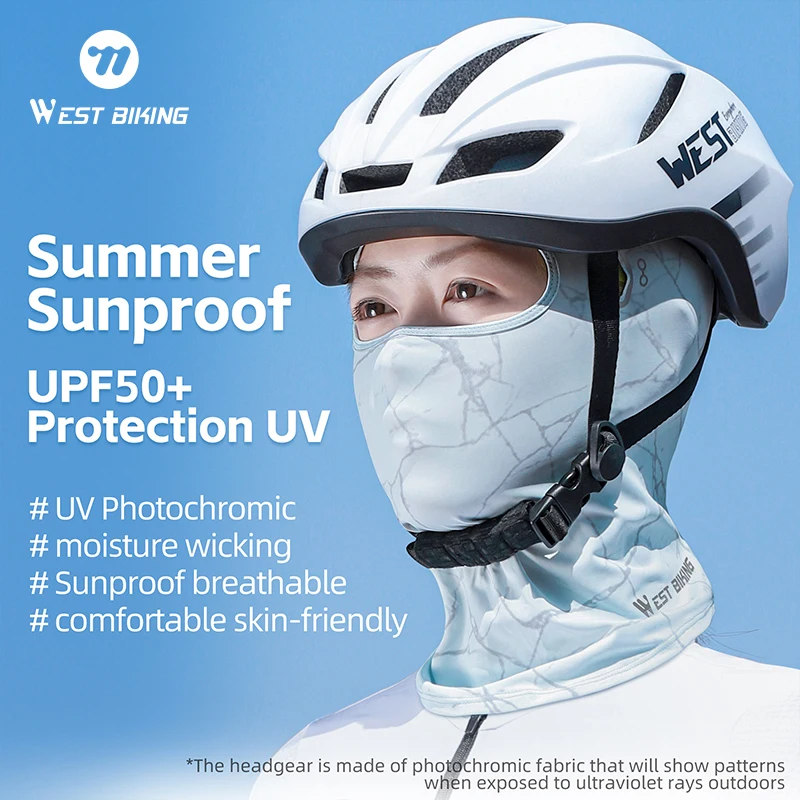 WEST BIKING UPF50+ Summer Breathable Cycling Mask Photochromic Ice Silk Full Face Cover Perforated Motor Helmet Liner Equipment