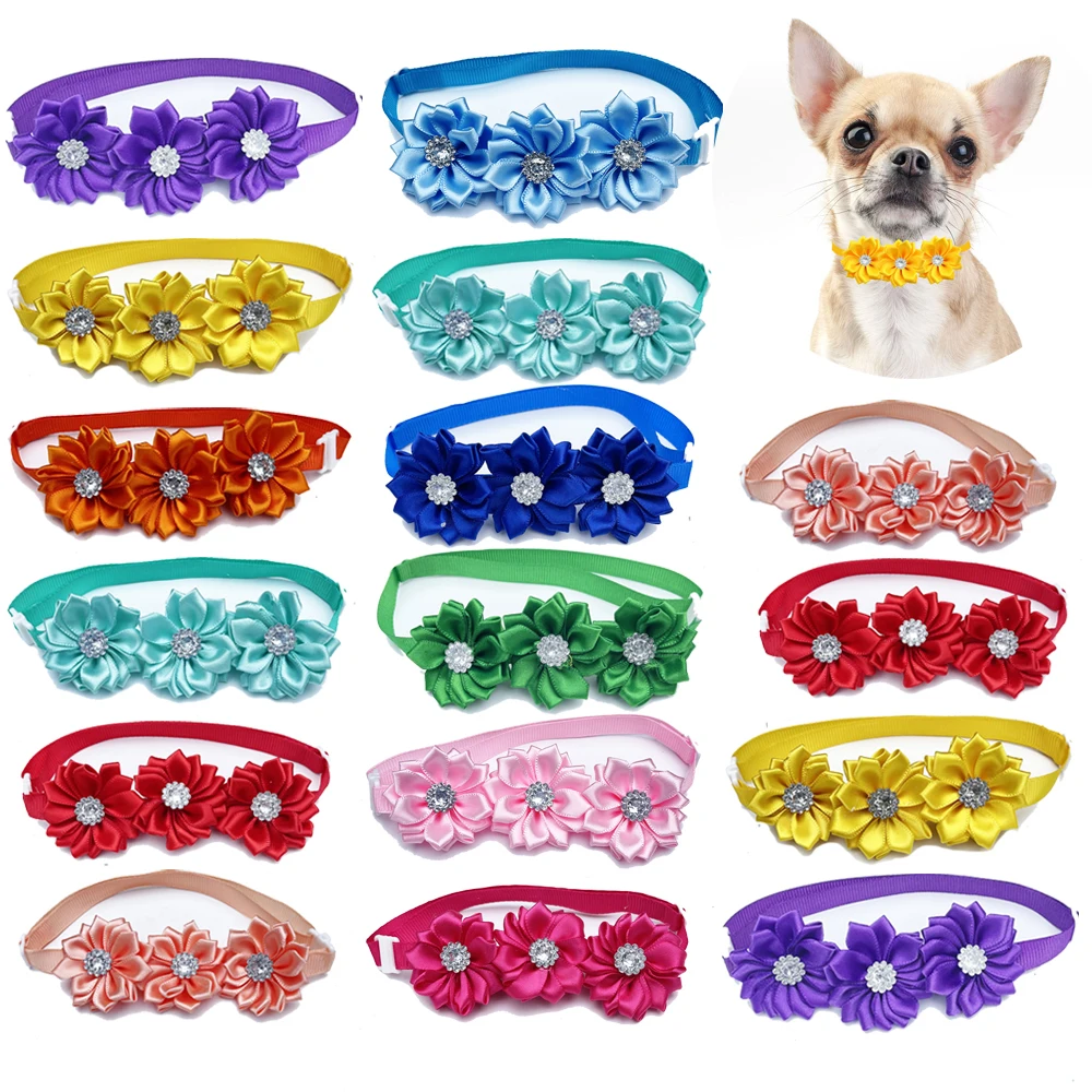 50/100pcs Dog Bow Tie Lots Dog Flower Collar Diamod Dog Accessories Small Dogs Cat Puppy Bowtie Collar Dogs Bowties Pet Supplies