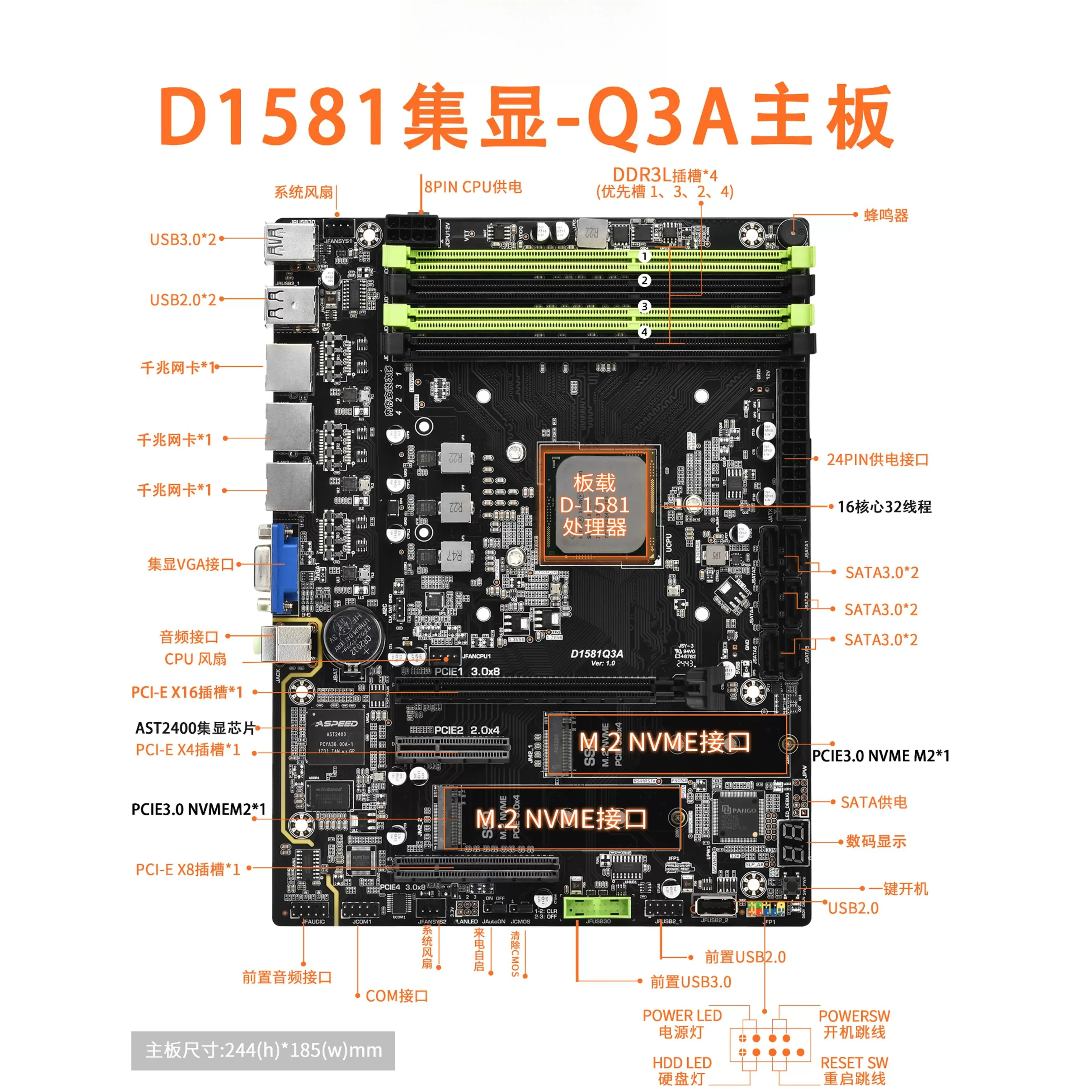 for D1581-Q3 NAS motherboard dual 2.5G integrated graphics PCDN artifact low power consumption virtual machine