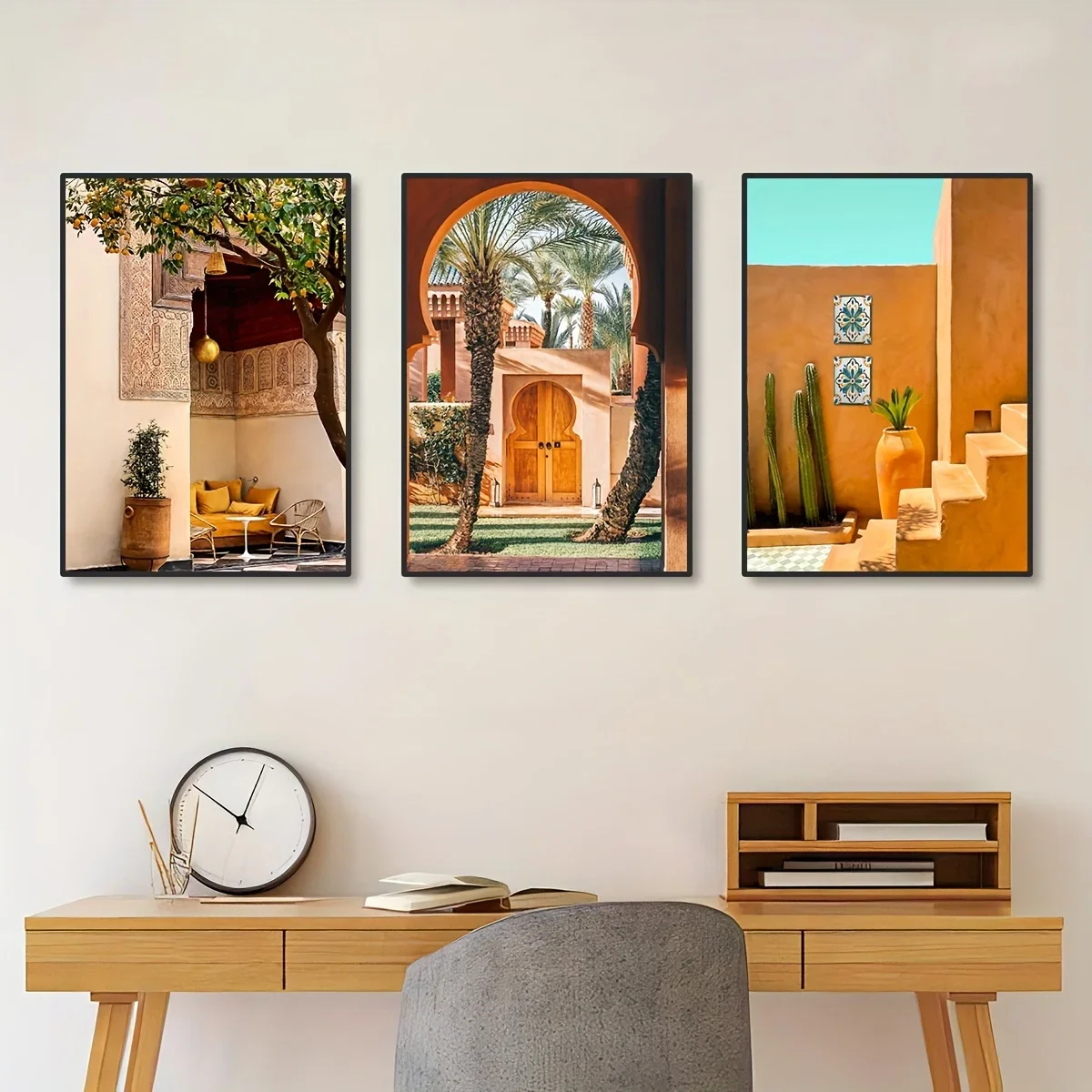 Large-sized 3pcs The Best Hotels and Resorts in Africa and The Middle East Canvas Printing Amanjena Wall Art Posters for Morocca