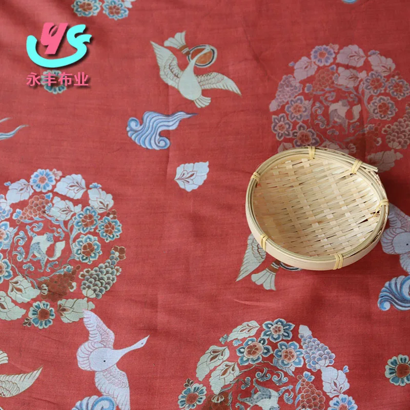 Chinese high-end original cheongsam  Ramie Cloth Printed Fabric For Dresses Robe Summer Thin festive Wholesale and retail