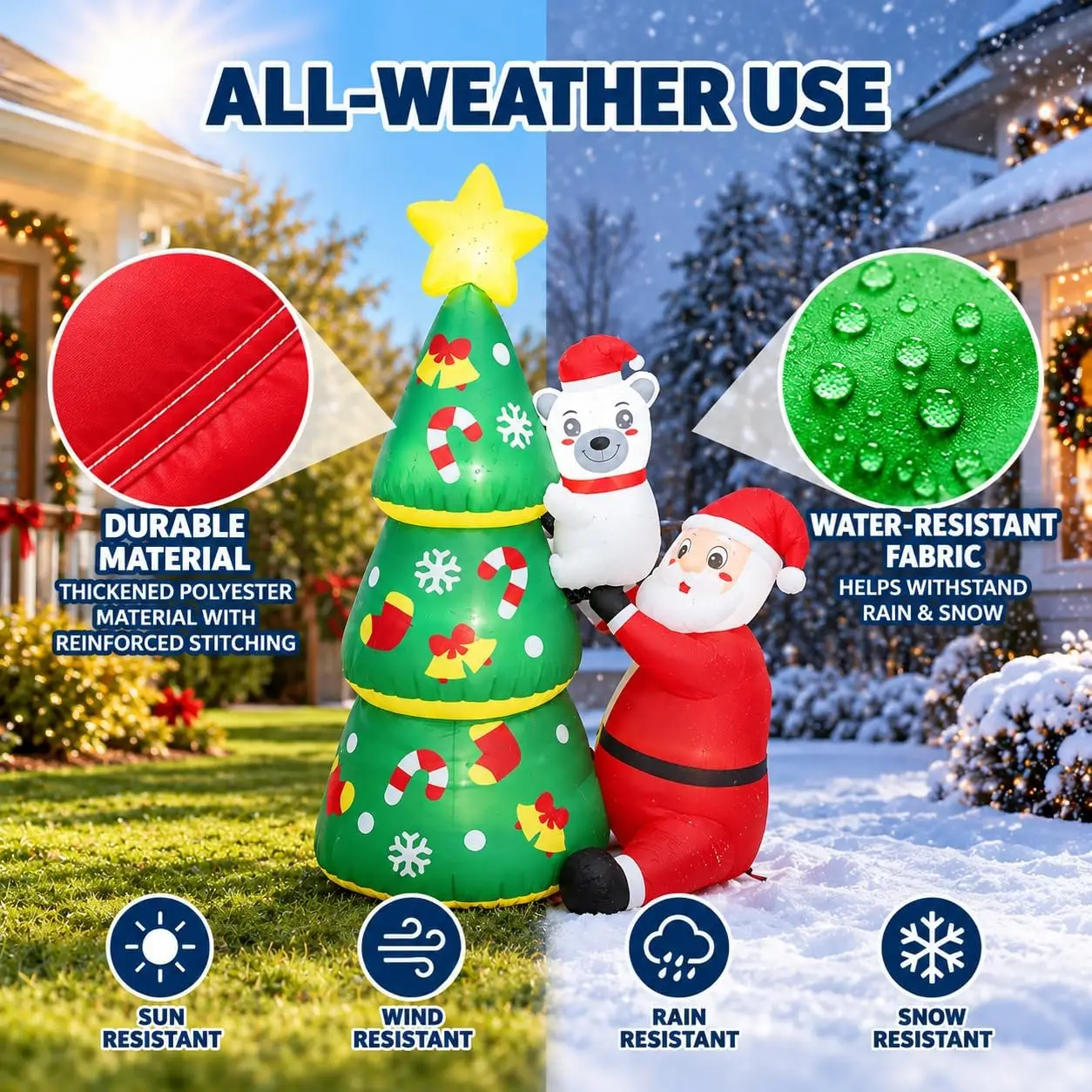 6FT Inflatable Santa with Christmas Tree, Lighted Outdoor Decor, Weather-Resistant Blow-Up Decoration, Secure Ground Anchoring, Lawn, Yard, Garden & Outdoor Xmas Festival Holiday New Years Party Supplies