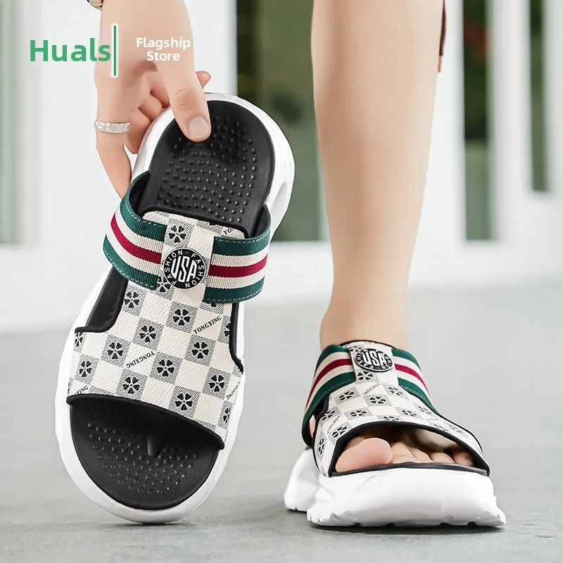 

Men's Summer Outdoor Sports Beach Sandals Anti-slip Wear-resistant Soft Bottom Slip-On Shoes Breathable Low Heel EVA Outsole