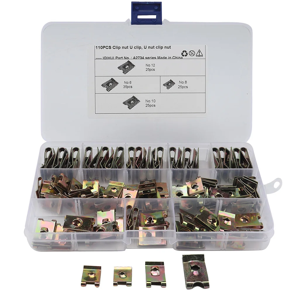 

110Pcs U Clips Nut High Hardness Manganese Steel Motorcycle Fairing Bodywork Panel U Nut Fastener Car Door Cable Fix