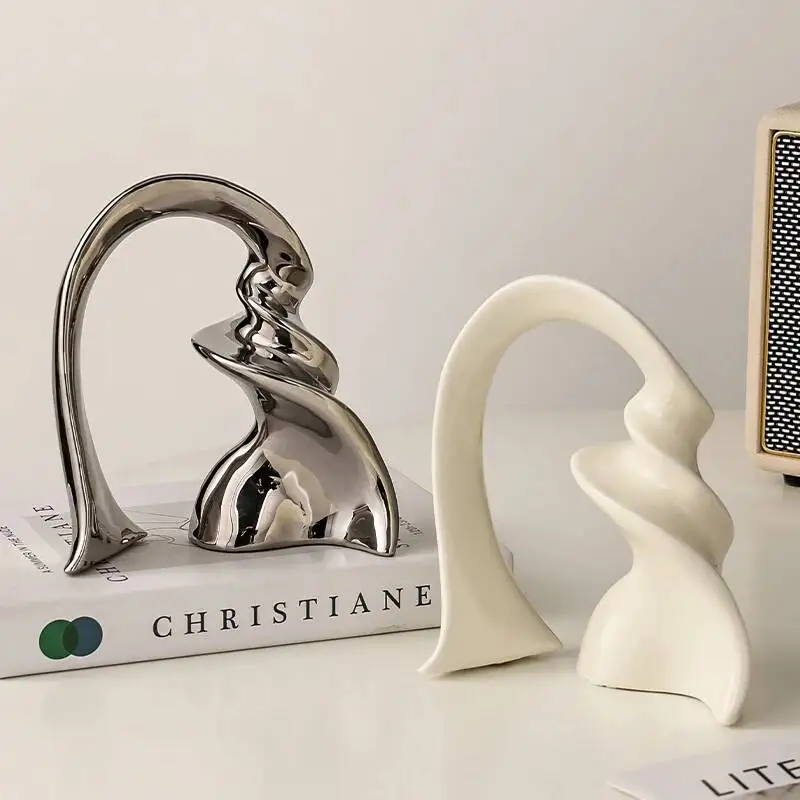 Ceramic Crafts Abstract Twisted Silver Ornaments Twist The Ribbon Arch Decorative Figurines Home Decoration Accessories