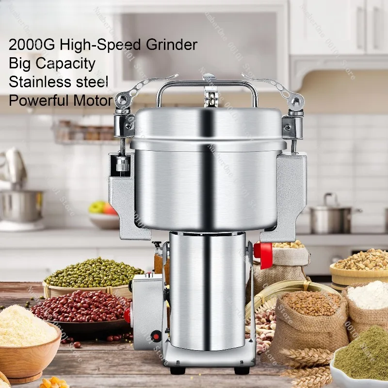 Heavy Duty 2kg Grain Grinder Pulverizer High Power Electric Milling Machine for Cereals Spices Herbs Medicine Dry Food Powder