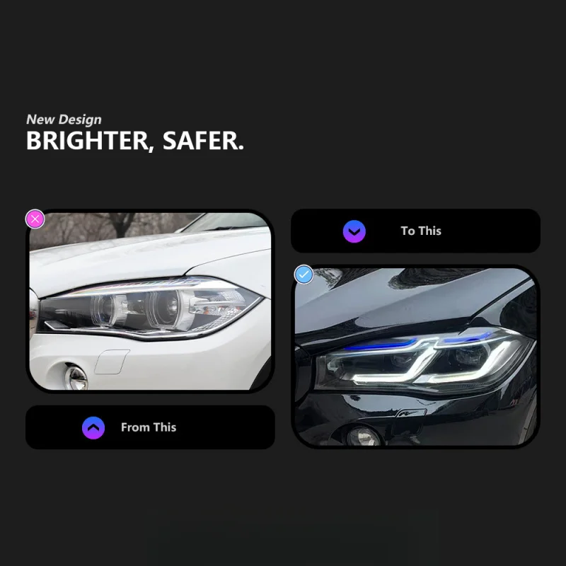 ￼ Suitable for 14-18 BMW X5 Headlight Assembly F15 Modified LED Lens Thunder Edition Daytime Running Light Turn Sig