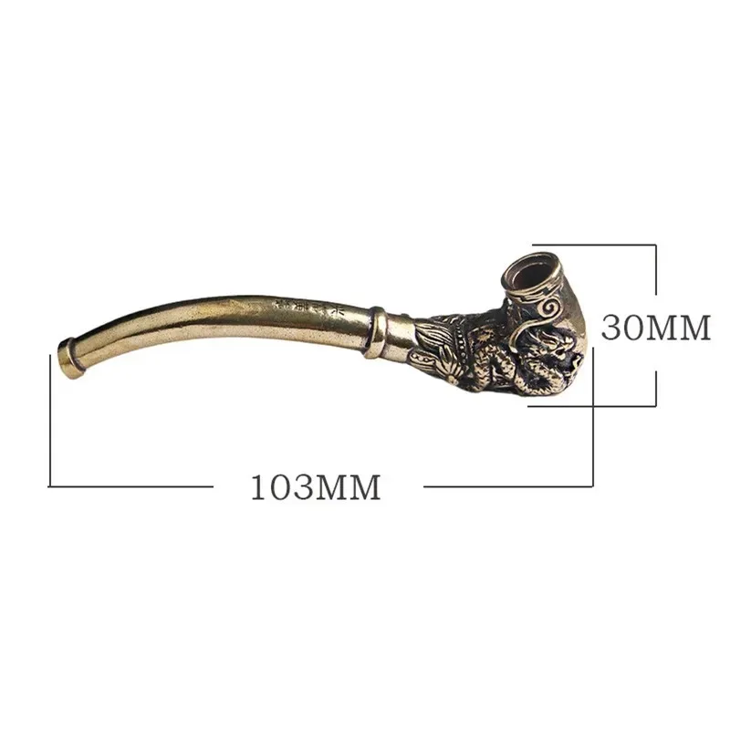 Retro Traditional Dragon Phoenix Embossed Copper Pipe Home Decor Crafts Brass Carved Tobacco Pipe Home Decoration Ornaments